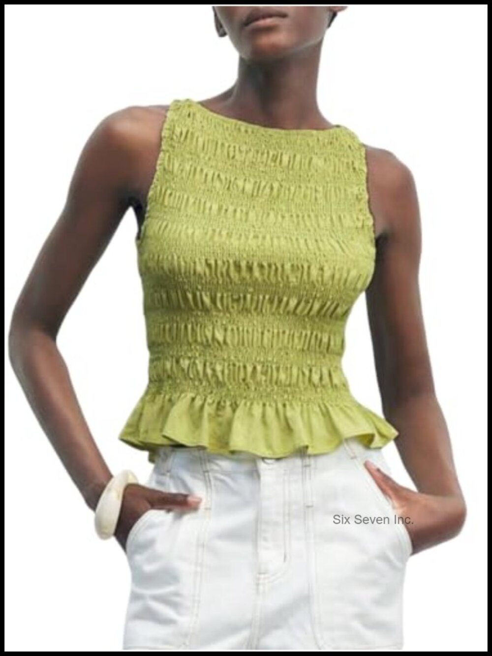 Smocked Sleeveless Ruffle Hem Peplum Tank Top Slim Fit Crop Top